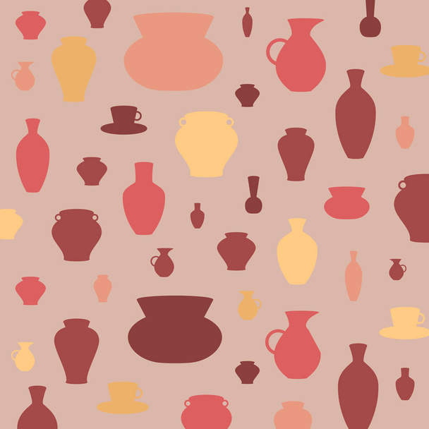Antique fond de vases, bols, vases, tasses, tasses, cruches - Vecteur, image