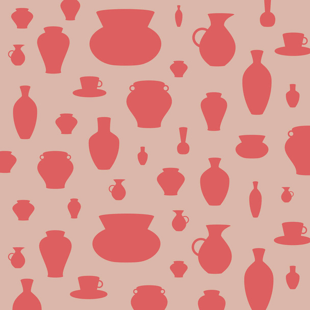 Ancient background of vessels, bowls, vases, mugs, cups, jugs - Vector, Image