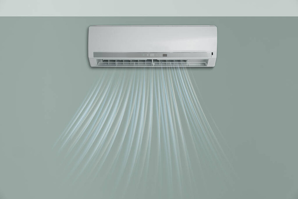 Modern air conditioner on color wall indoors - Photo, Image
