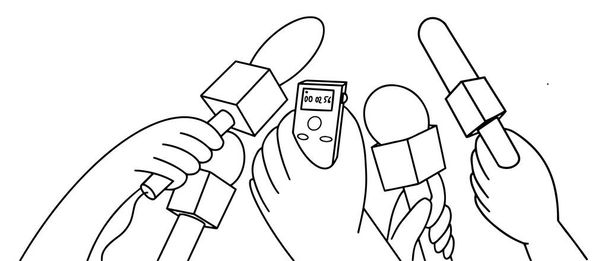 hands with microphone and voice recorder - Vector, Image
