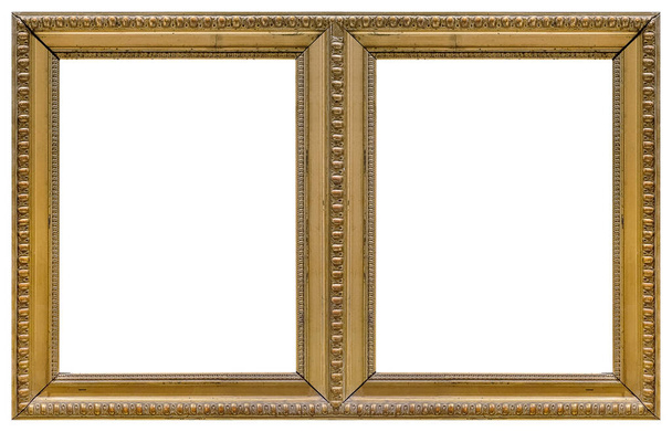 Doble marco dorado (díptico) para pinturas, espejos o fotos aisladas sobre fondo blanco - Foto, imagen