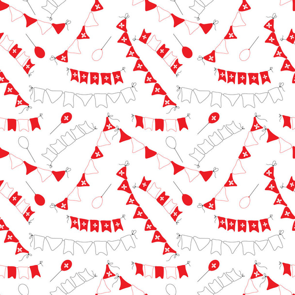 Seamless pattern with doodle objects and symbols of holiday. Design for greeting card, invitation, textile, wrapping paper ets. Vector stock illustration isolated on white background. - Vector, Image