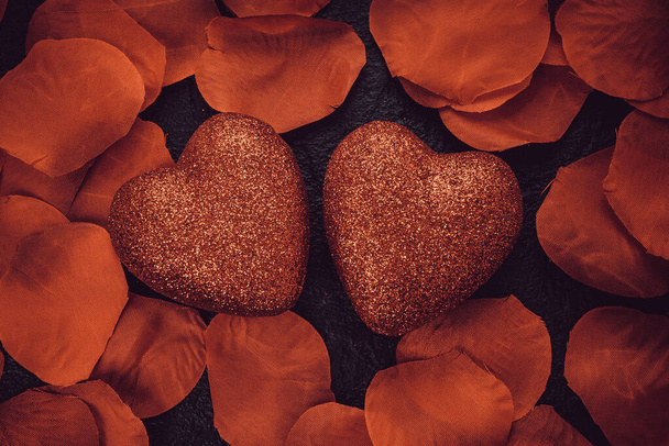 Two lovers heart. Decor for greeting card.  - 写真・画像
