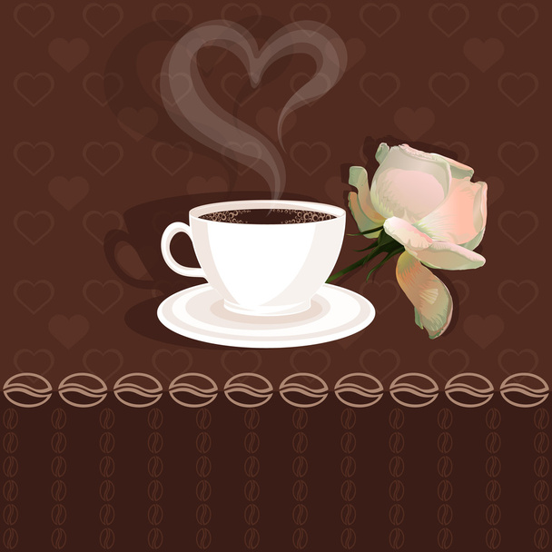 Кофейная чашка и роза
 - Вектор,изображение