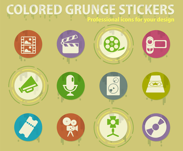 Film industrie gekleurde grunge iconen met zweetlijm voor design web en mobiele toepassingen - Vector, afbeelding