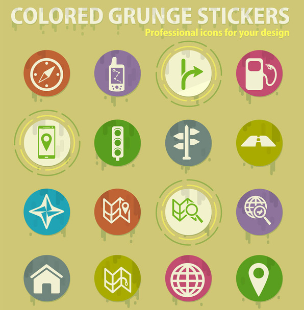 Εικονίδια grunge χρώματος πλοήγησης με κόλλα εφίδρωσης για σχεδιασμό web και mobile εφαρμογών - Διάνυσμα, εικόνα