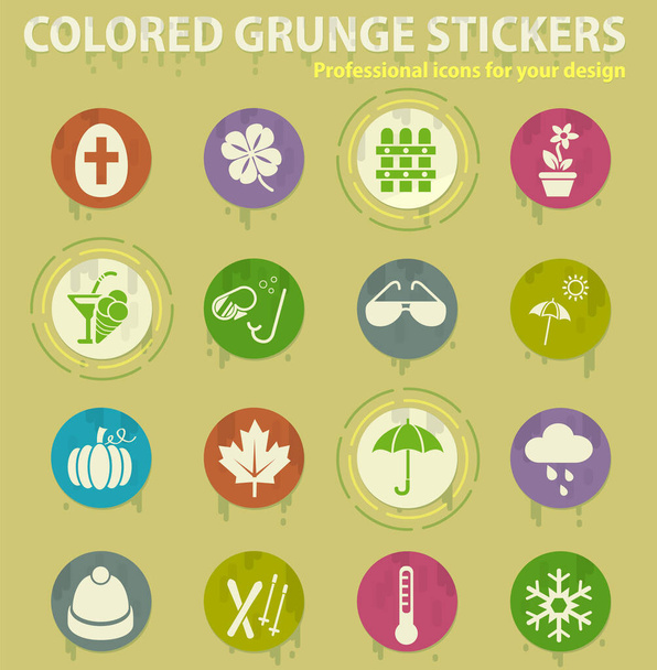 seizoenen gekleurde grunge pictogrammen met zweet lijm voor ontwerp web en mobiele toepassingen - Vector, afbeelding