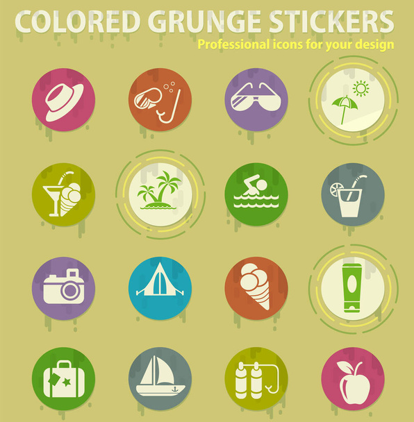 ícones grunge coloridos de verão com cola de suores para aplicações web e móveis de design
 - Vetor, Imagem