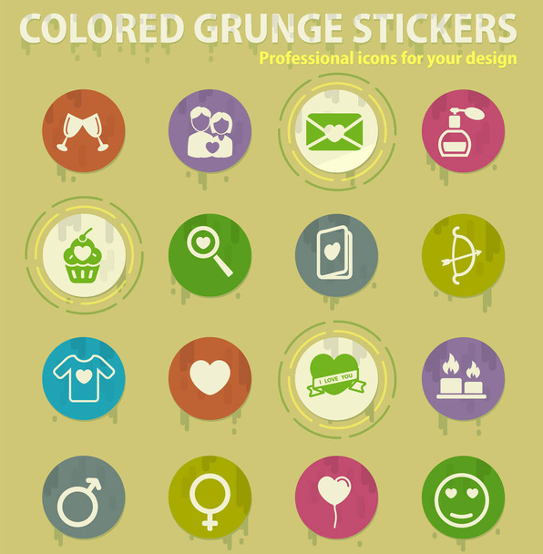 Sevgililer Günü renklendirilmiş grunge simgeleri, tasarım ağı ve mobil uygulamalar için eşofman tutkalı - Vektör, Görsel