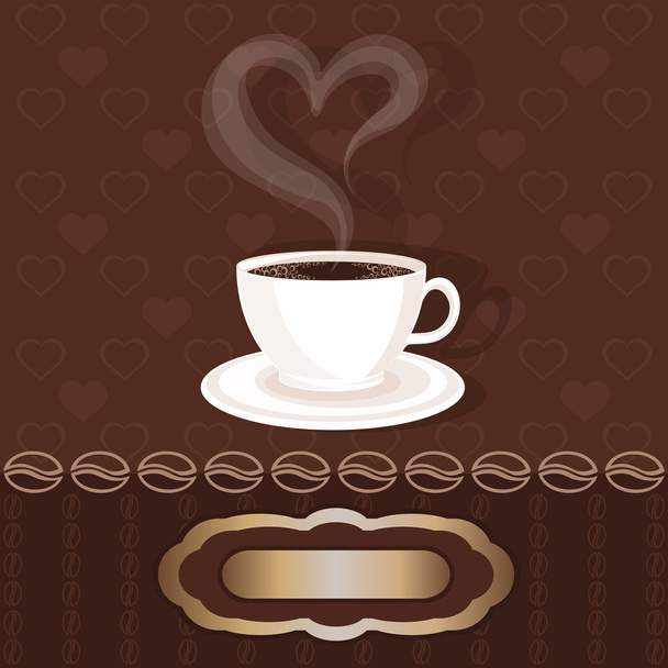 White cupful with coffee and steam heart - Vektor, Bild
