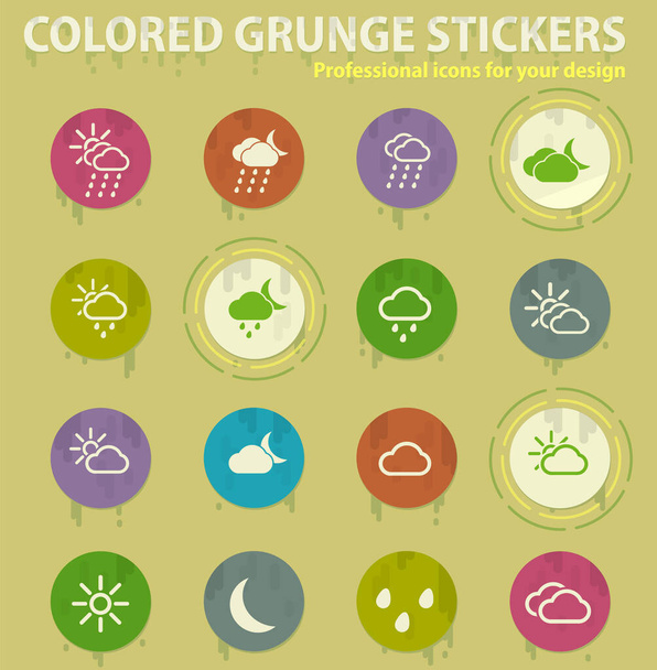 icônes grunge colorées météo avec de la colle sueurs pour les applications web et mobiles design - Vecteur, image
