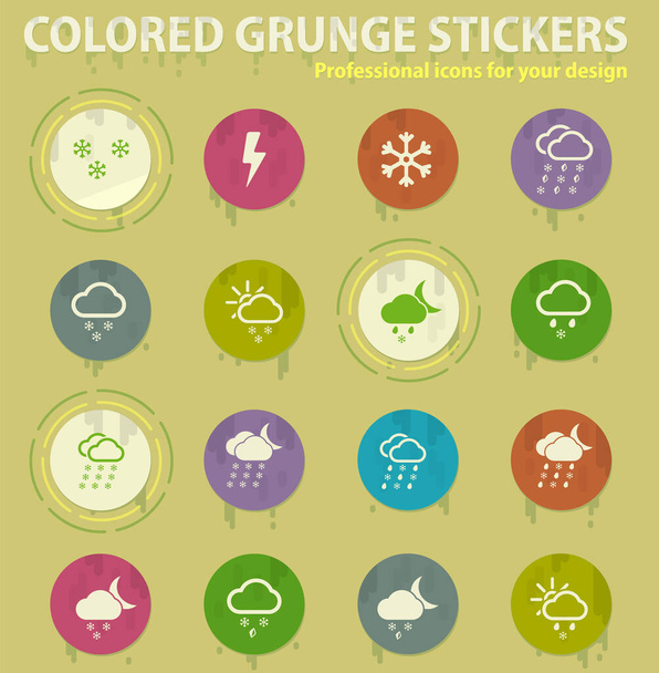 weerkleurige grunge iconen met zweetlijm voor design web en mobiele toepassingen - Vector, afbeelding