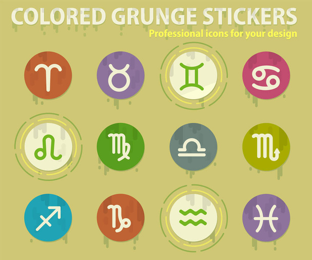 Zodiac värillinen grunge kuvakkeet hikoilu liimaa suunnitteluun web ja mobiilisovelluksiin - Vektori, kuva