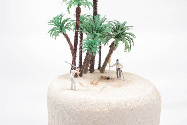 postacie golfistów grających w golfa na kokosach - Zdjęcie, obraz