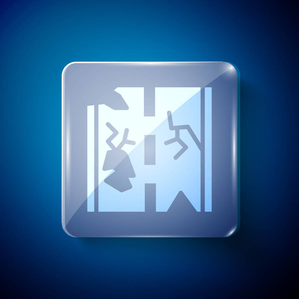 Wit Gebroken pictogram geïsoleerd op blauwe achtergrond. Vierkante glazen panelen. Vector. - Vector, afbeelding