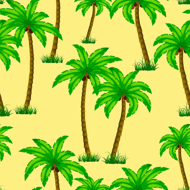 nahtloses Muster im Cartoon-Stil mit Palmen, Ornament für Tapete und Stoff, Geschenkpapier, Hintergrund für verschiedene Designs - Vektor, Bild