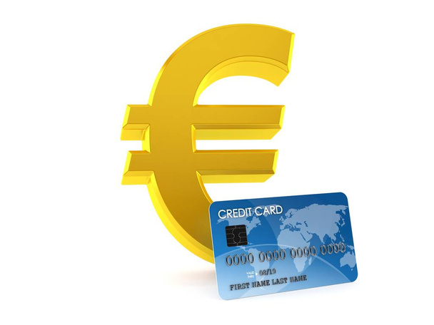 Monnaie euro avec carte de crédit isolée sur fond blanc. Illustration 3d - Photo, image