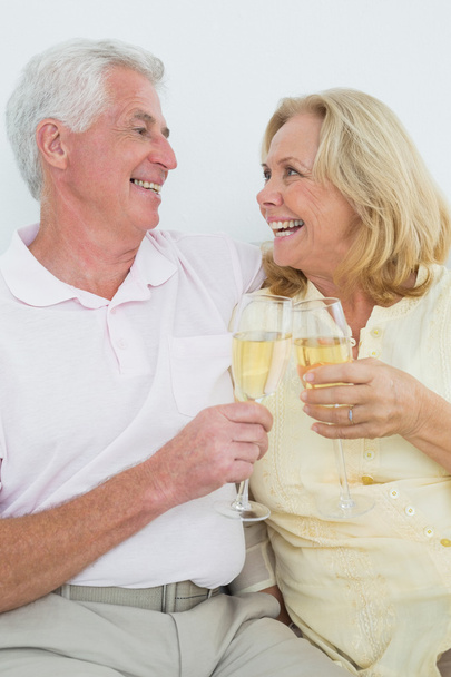 Senior couple with champagne flutes at home - Φωτογραφία, εικόνα
