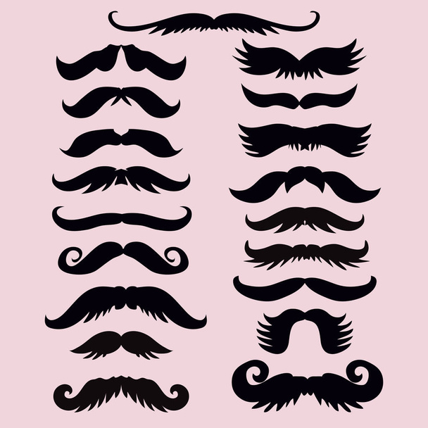 Funny  collection  with mustache. Father's day. Cute vector set  in flat cartoon style. For your design, posters, textile, wedding invitation.  Vector illustration.   - Wektor, obraz