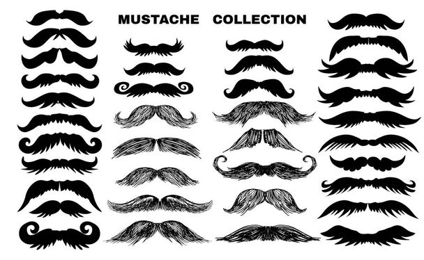 Funny  collection  with mustache. Father's day. Cute vector set  in flat cartoon style. For your design, posters, textile, wedding invitation.  Vector illustration.   - ベクター画像