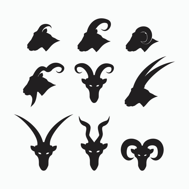 zijde gezicht en voorkant van schapen, geiten, billy geiten, angora geiten set - zoogdier, dier vector pictogram - Vector, afbeelding