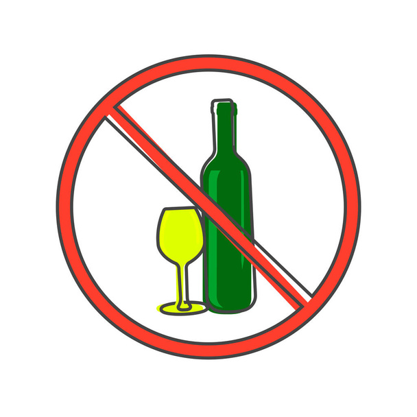 Proibição de beber bebidas alcoólicas vetor ícone. Ícone proibindo de álcool estilo cartoon no fundo isolado branco
. - Vetor, Imagem