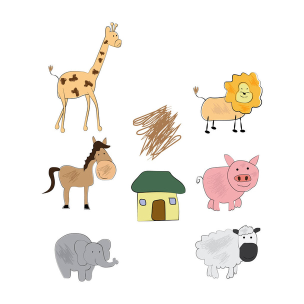 Satz lustiger Tiere, einfache Vektorillustration    - Vektor, Bild