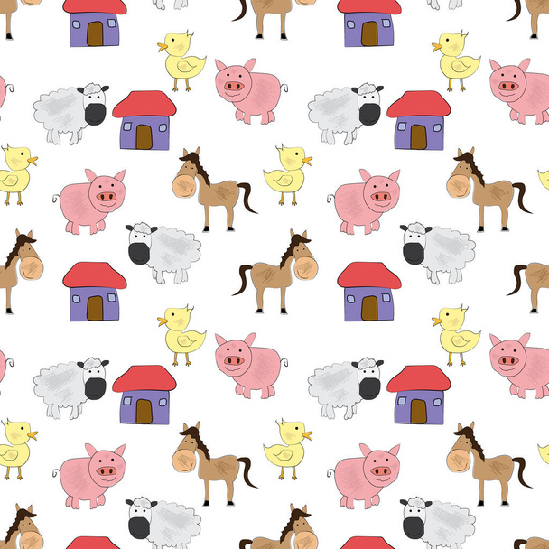 funny animals cartoon seamless pattern, copy space - Vector, Image