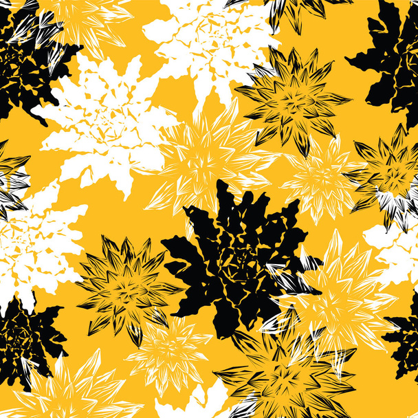 vector seamless pattern geometric lotus flowers on yellow background design - Vector, Image