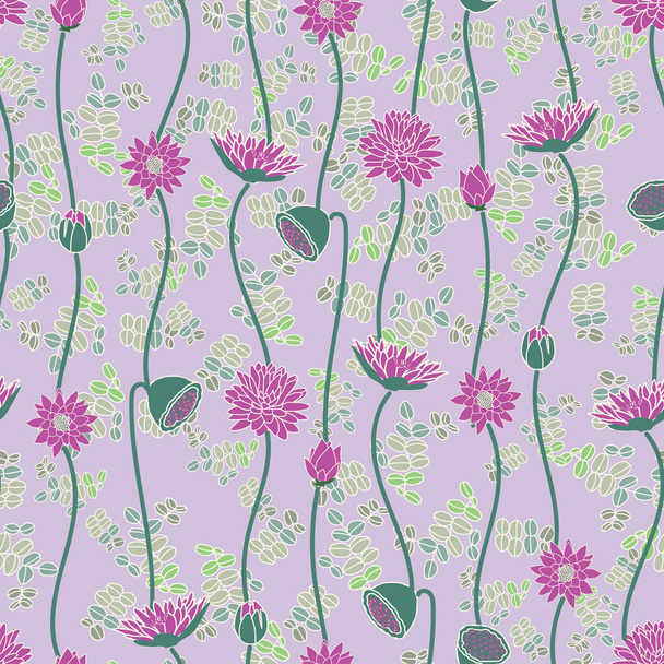 Vektor nahtlose Muster Lotusblumen und Blatt auf lila Hintergrund Design - Vektor, Bild