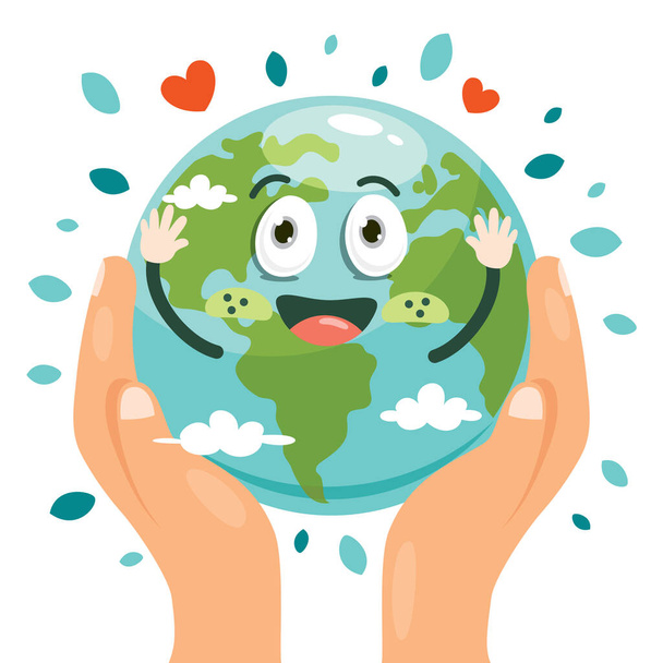 Earth Day With Funny Character - Vector, Image