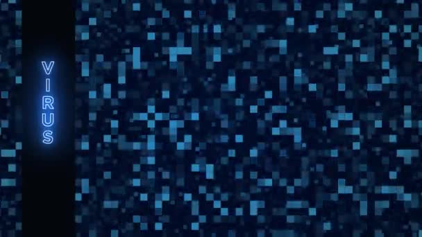 Texte de virus défilant verticalement sur le pixel de panneau d'affichage abstrait numérique bleu clair. Animation en boucle sans couture Fond 4K. - Séquence, vidéo