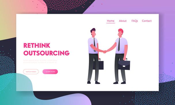 Business Meeting Landing Page Template. Successful Deal or Contract Signing Negotiation. Characters Shaking Hands. Agreement Communication. Businessmen Leaders Meet. Cartoon People Vector Illustration - Vector, Image