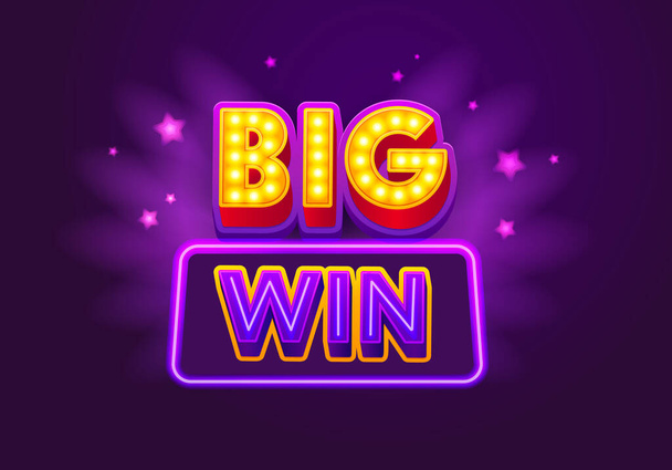 Big Win Creative Congratulation Banner, Открытка с типографикой на фиолетовом фоне. Социальные медиа Последователи приветствия, казино или лотереи Победитель премии, азартные игры Победа. Векторная миграция
 - Вектор,изображение