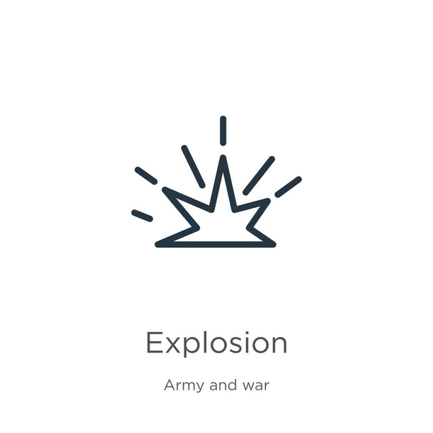Explosie icoon. Dunne lineaire explosie schets icoon geïsoleerd op witte achtergrond uit leger collectie. Line vector teken, symbool voor web en mobiel - Vector, afbeelding