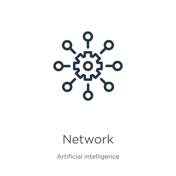 Icona della rete. Icona sottile del profilo lineare della rete isolata su sfondo bianco dalla collezione di intelligenza artificiale. Segno vettoriale di linea, simbolo per web e mobile - Vettoriali, immagini