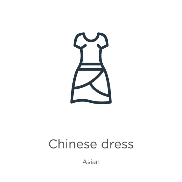 Ícone de vestido chinês. Ícone de contorno fino vestido linear chinês isolado no fundo branco da coleção asiática. Sinal vetorial de linha, símbolo para web e móvel - Vetor, Imagem