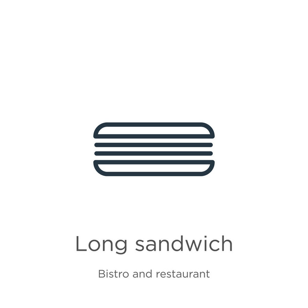 Uzun sandviç ikonu. Bistro ve restoran koleksiyonundan beyaz arkaplanda izole edilmiş ince doğrusal uzun sandviç taslak ikonu. Çizgi vektör işareti, ağ ve mobil sembolü - Vektör, Görsel