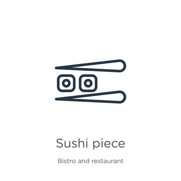 Sushi darab ikon. Vékony lineáris sushi darab vázlat ikon elszigetelt fehér háttér bisztró és étterem gyűjtemény. Vonalvektor jel, a web és mobil szimbóluma - Vektor, kép