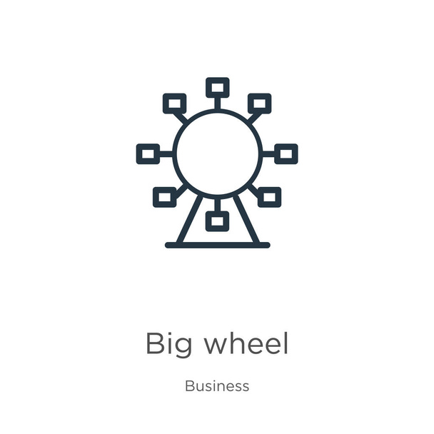 大きな車輪のアイコン。ホワイトを基調とした薄形リニア大型ホイールアウトラインアイコンをビジネスコレクションから分離。ラインベクトル記号、ウェブとモバイル用の記号 - ベクター画像
