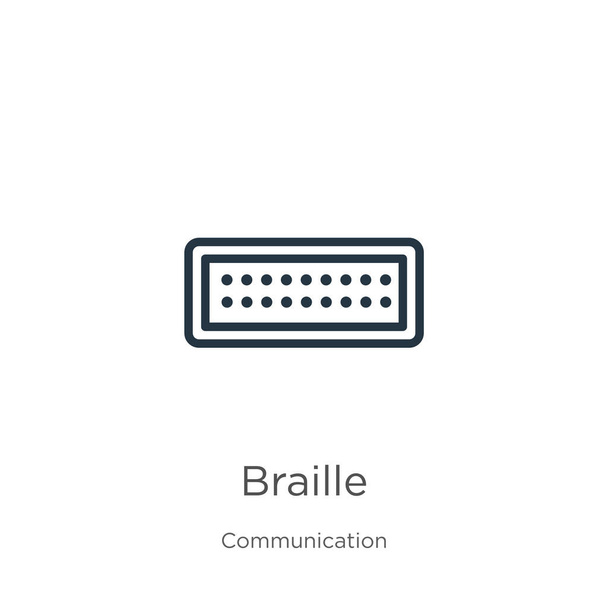 Braille-ikoni. Ohut lineaarinen pistekirjoitus ääriviivat kuvake eristetty valkoisella taustalla viestintä kokoelma. Line vektori merkki, symboli web ja mobiili - Vektori, kuva