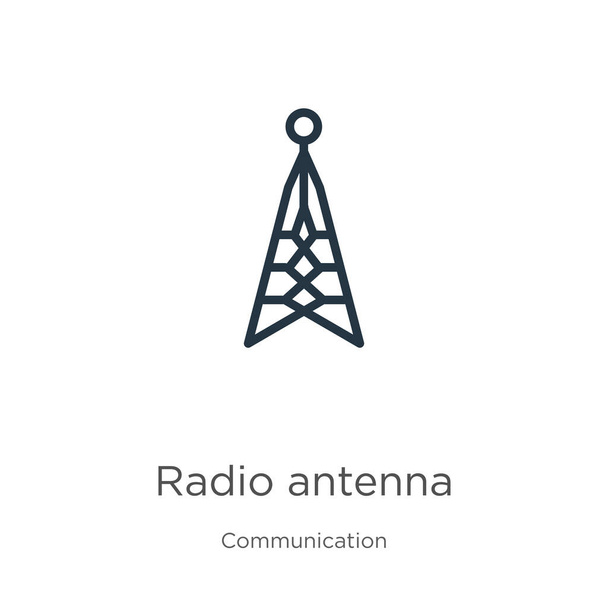 Radioantennin kuvake. Ohut lineaarinen radio antenni ääriviivat kuvaketta eristetty valkoisella taustalla viestintä kokoelma. Line vektori merkki, symboli web ja mobiili - Vektori, kuva