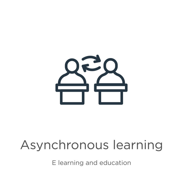 Asynchrones Lernen. Thin lineare asynchrone Lernumrisse Symbol isoliert auf weißem Hintergrund aus E-Learning und Bildung Sammlung. Linienvektorzeichen, Symbol für Web und Mobile - Vektor, Bild
