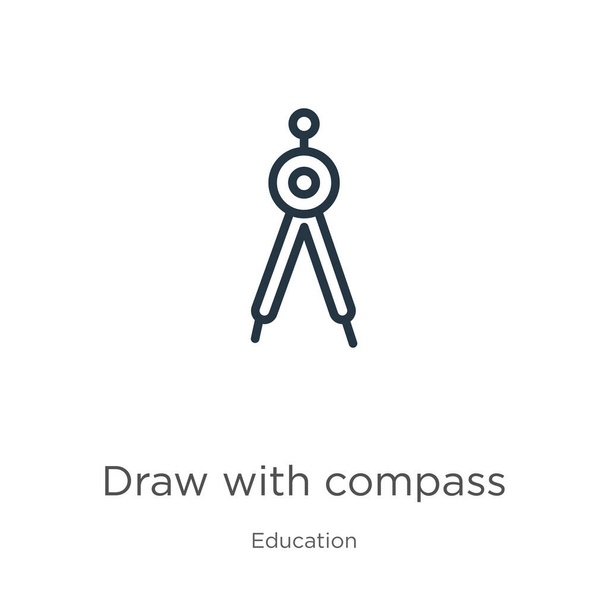 Zeichnen mit Kompass-Symbol. Dünne lineare Zeichnung mit Kompasssymbolen, isoliert auf weißem Hintergrund aus der Bildungssammlung. Linienvektorzeichen, Symbol für Web und Mobile - Vektor, Bild