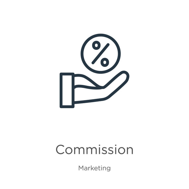 Symbol der Kommission. Dünne lineare Provisionssymbole isoliert auf weißem Hintergrund aus der Marketing-Sammlung. Linienvektorzeichen, Symbol für Web und Mobile - Vektor, Bild