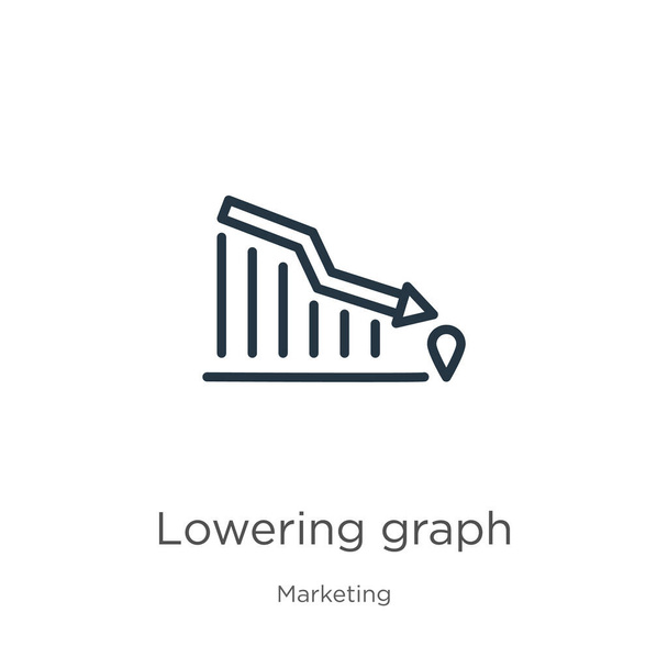 Lowering graph icon. Thin linear lowering graph outline icon isolated on white background from marketing collection. Line vector sign, symbol for web and mobile - Vector, Image