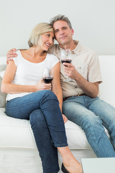 Relaxed couple with wine glasses at home - Foto, Imagen