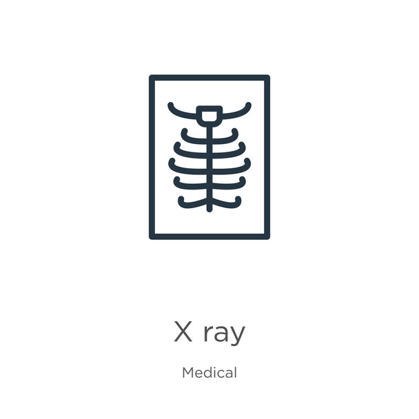 Icono de rayos X. Icono de contorno de rayos X lineales delgados aislado sobre fondo blanco de la colección médica. Signo de vector de línea, símbolo para web y móvil - Vector, Imagen