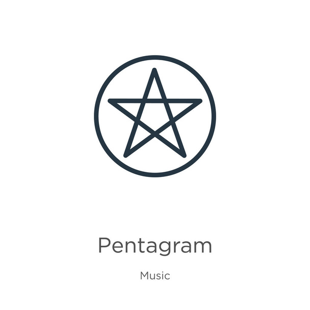 Ikona Pentagramu. Tenký lineární pentagram obrys ikony izolované na bílém pozadí z hudební sbírky. Čárový vektorový znak, symbol pro web a mobil - Vektor, obrázek