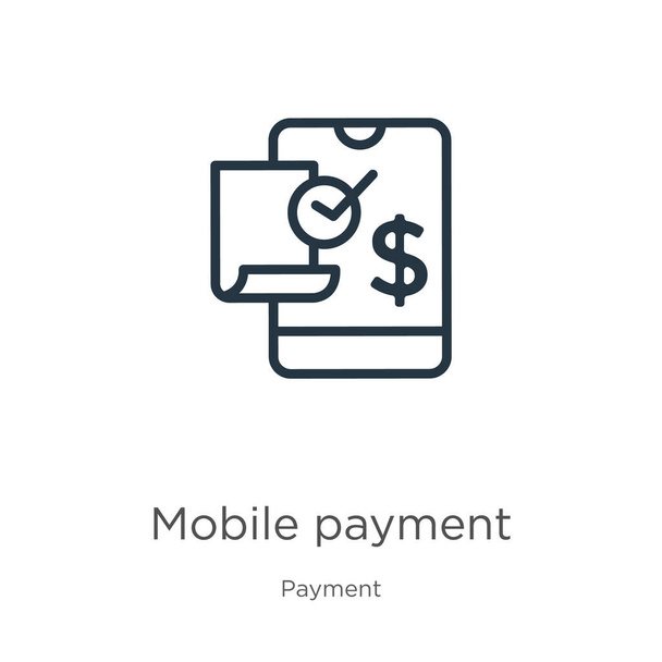 Mobile payment icon. Thin linear mobile payment outline icon isolated on white background from payment collection. Line vector sign, symbol for web and mobile - Vector, imagen
